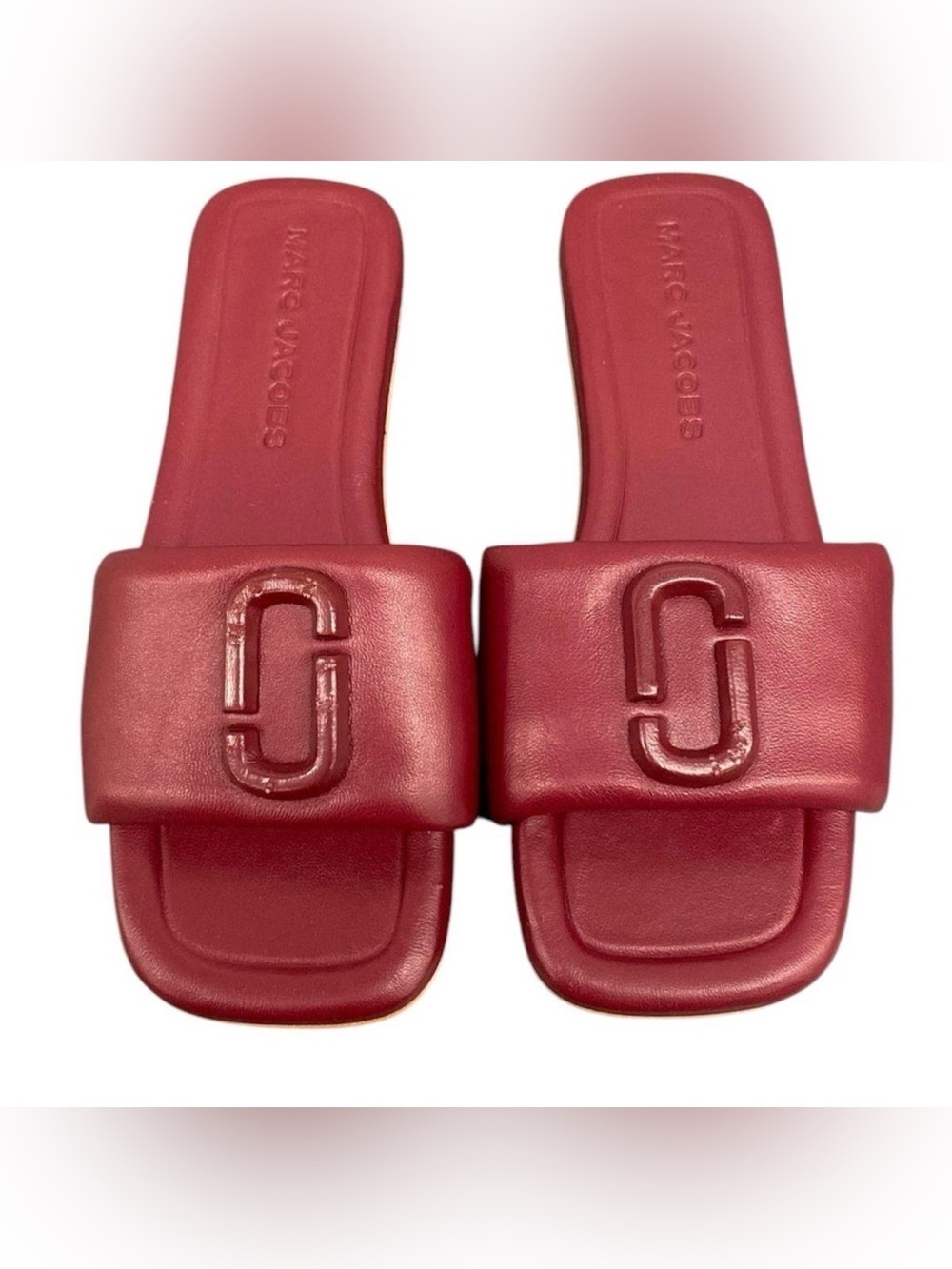 Marc Jacobs Red Leather Slide Sandals Sz 35 Designer Flat Slip On Sandals